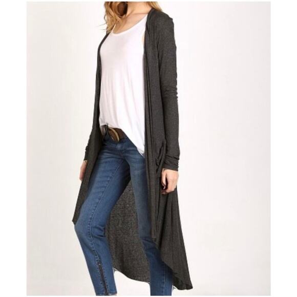 Joah Brown Sweaters - Joah Brown Double Pocket Ribbed Soleil Duster Cardigan Gray One Size